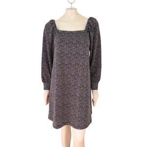 NWT LOFT Cozy Square Neck Shift Dress Black White Long sleeve SZ L
